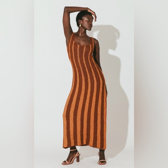 NWT Cleobella Ginger Hand Crochet Maxi Dress in Terracotta & Brown Stripes, M - Picture 3 of 16